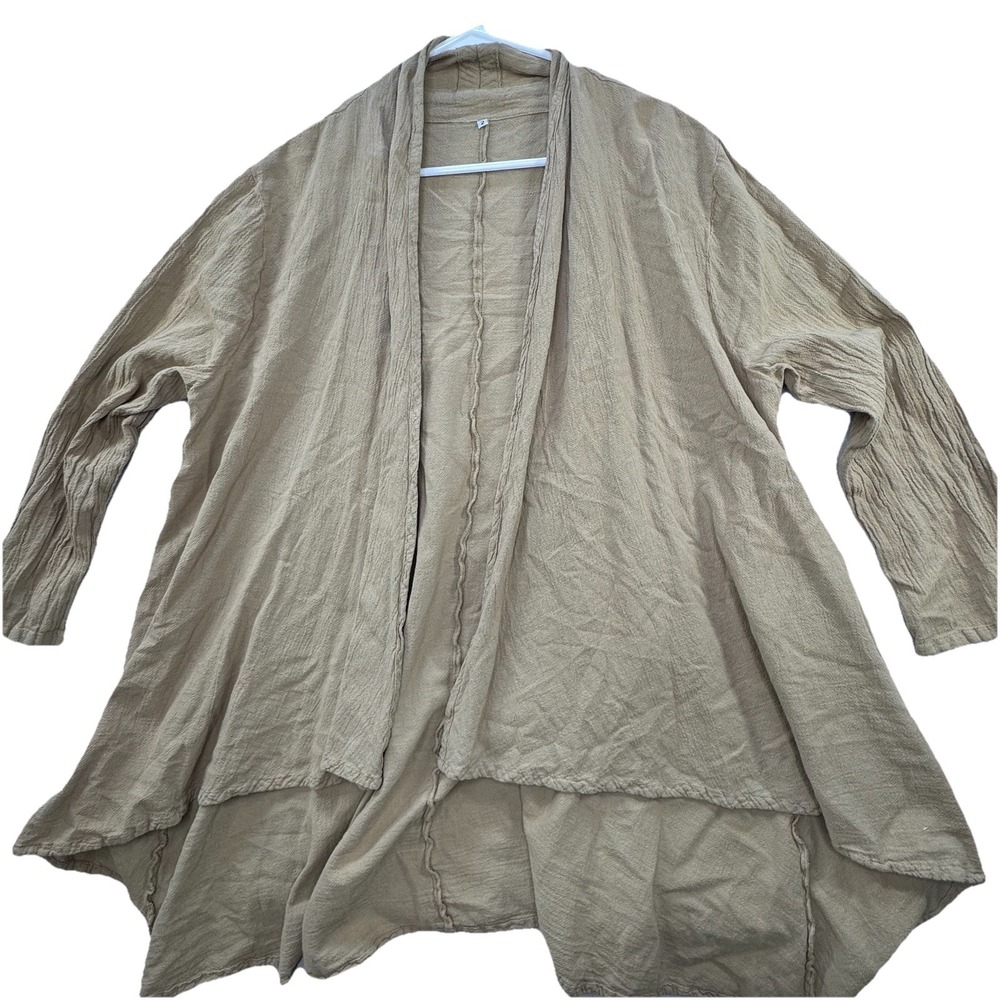 Womens M/L Oversized Gauze Textured Open Front Cardigan Top Lagenlook Boho